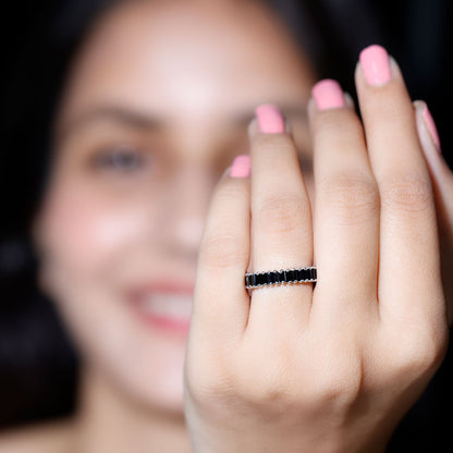 Certified Baguette Lab Grown Black Diamond Eternity Ring for Anniversary