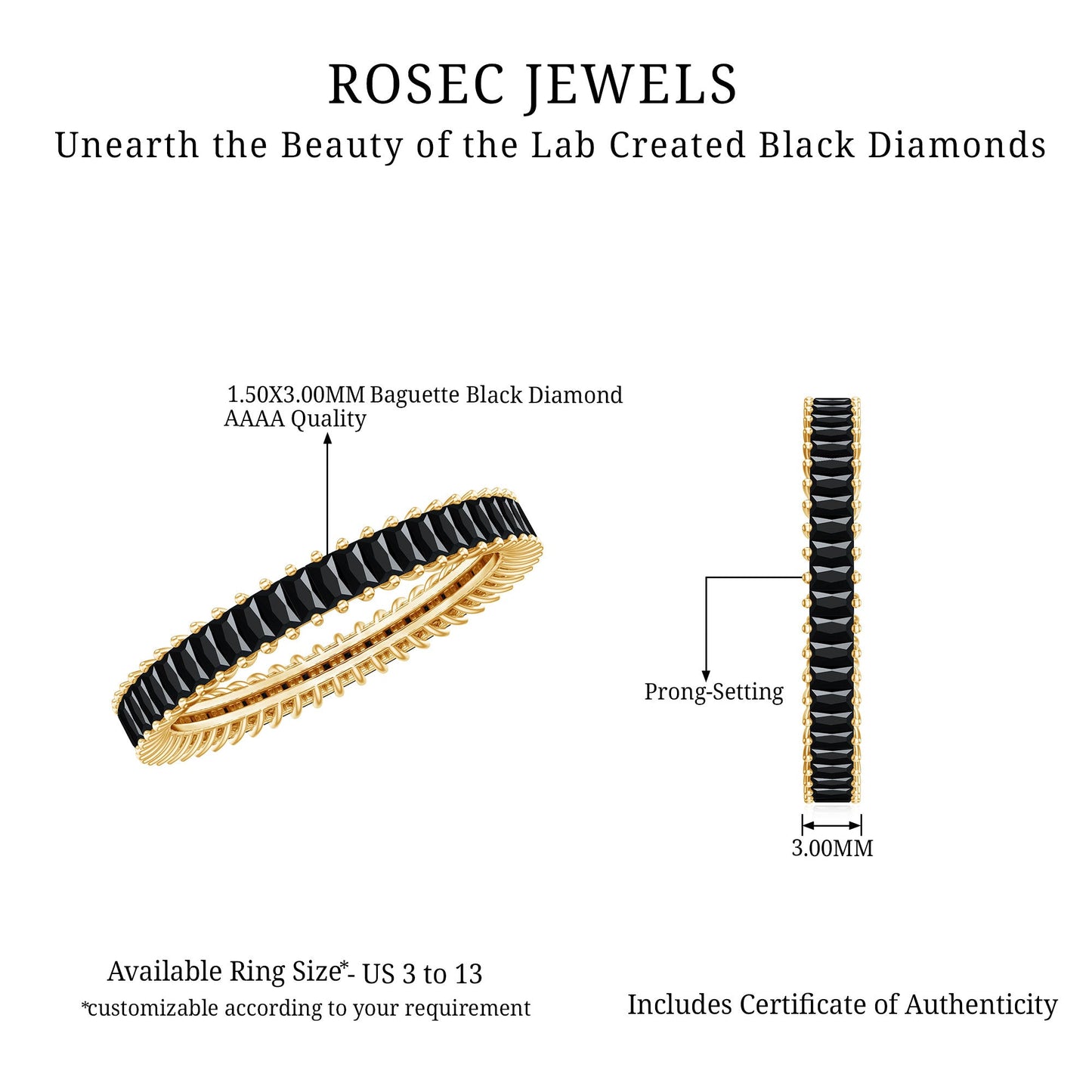 Certified Baguette Lab Grown Black Diamond Eternity Ring for Anniversary
