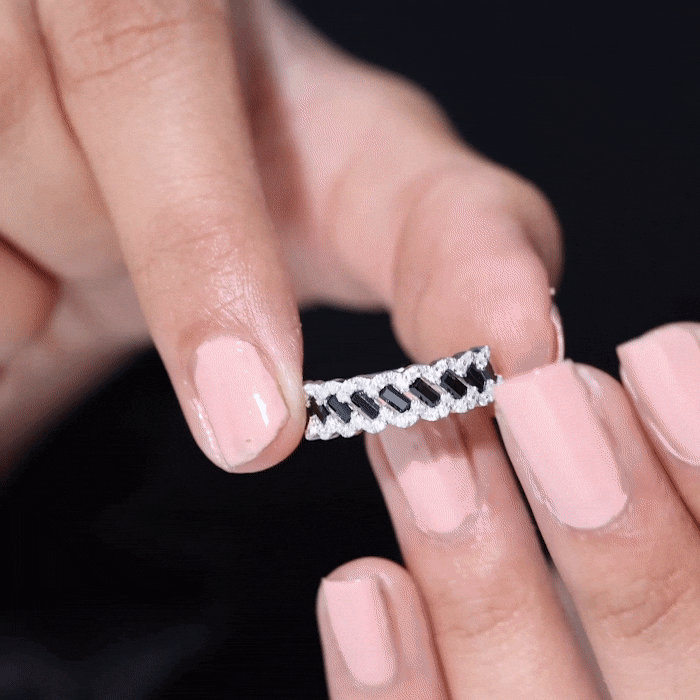 Certified Lab Grown Black and White Diamond Half Eternity Band Ring for Anniversary
