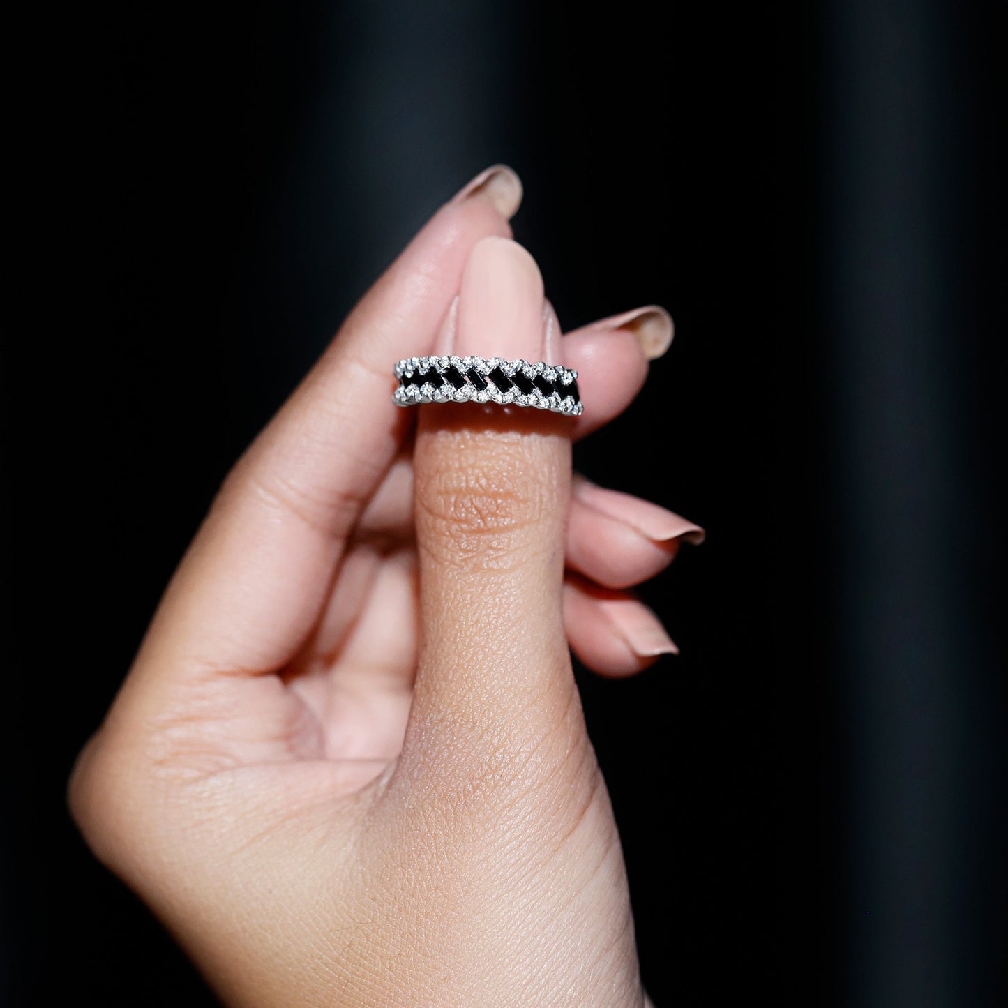 Certified Lab Grown Black and White Diamond Half Eternity Band Ring for Anniversary