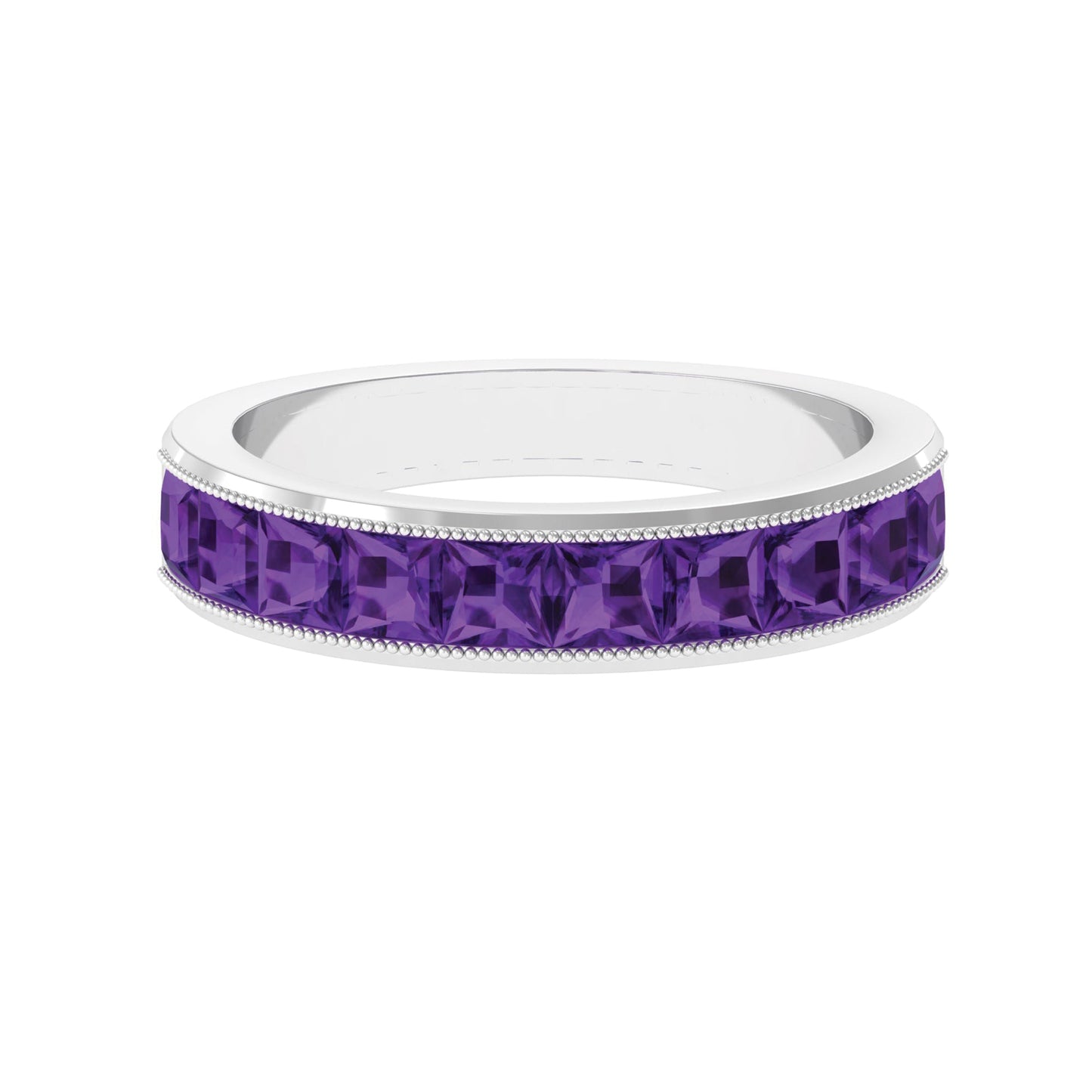 Natural Princess Cut Amethyst Half Eternity Ring for Women
