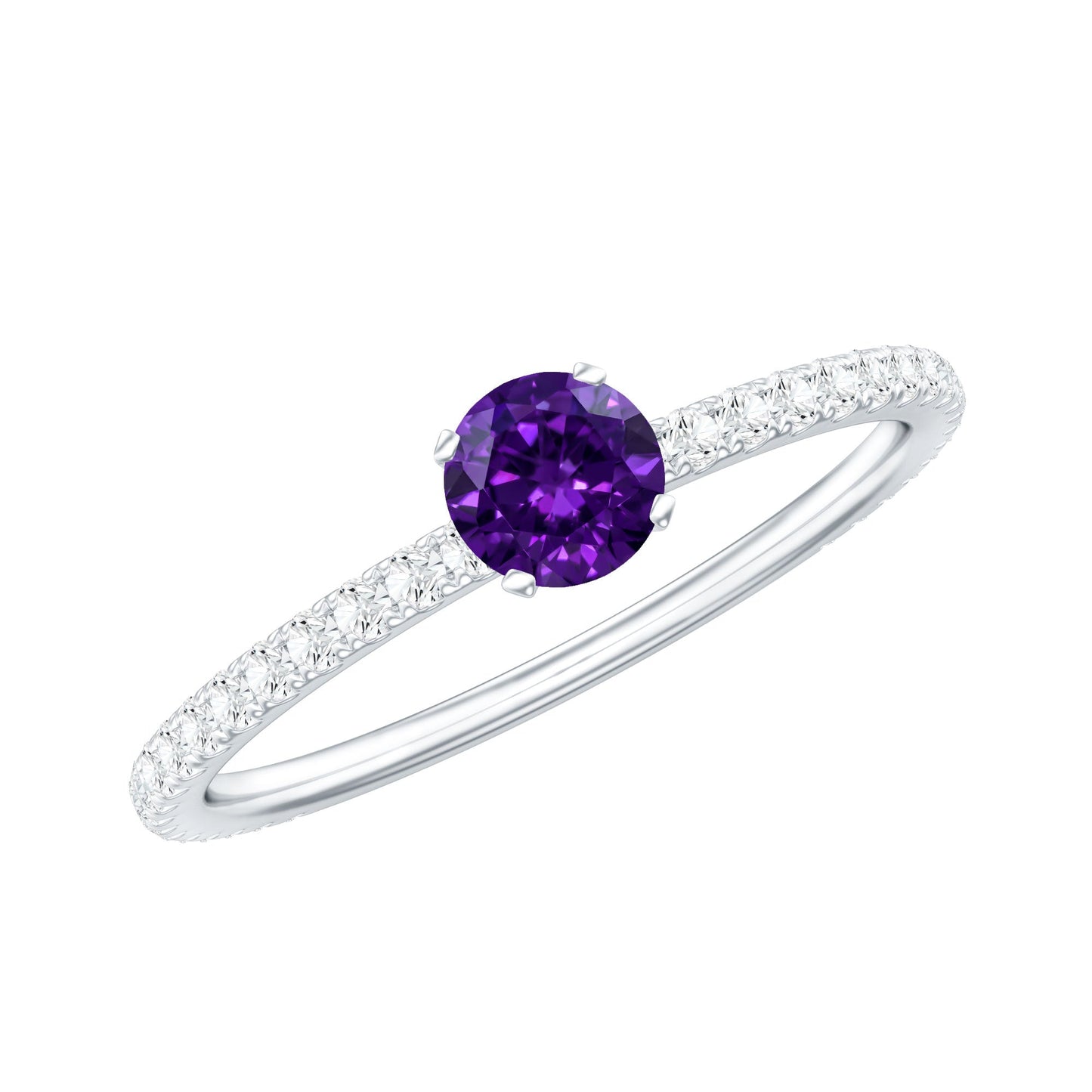 Real Amethyst Diamond Promise Ring for Women