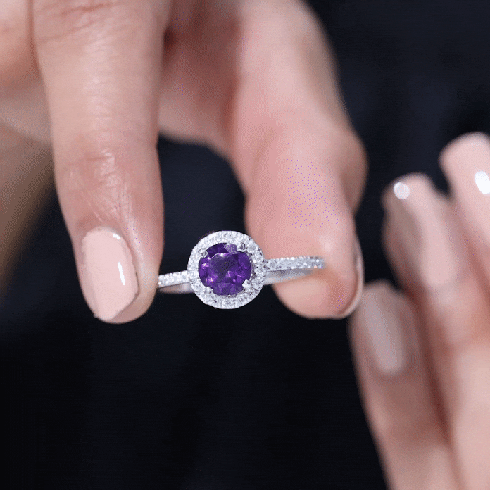 Certified Real 2 Carat Amethyst Engagement Ring with Moissanite Halo