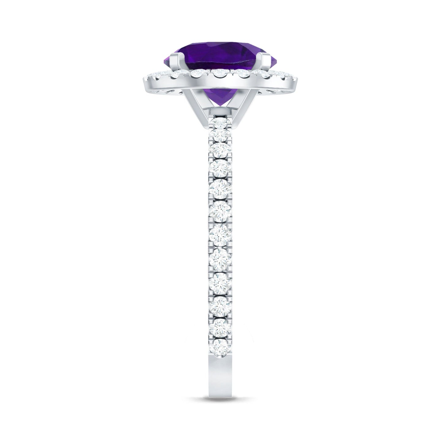 Certified Real 2 Carat Amethyst Engagement Ring with Moissanite Halo