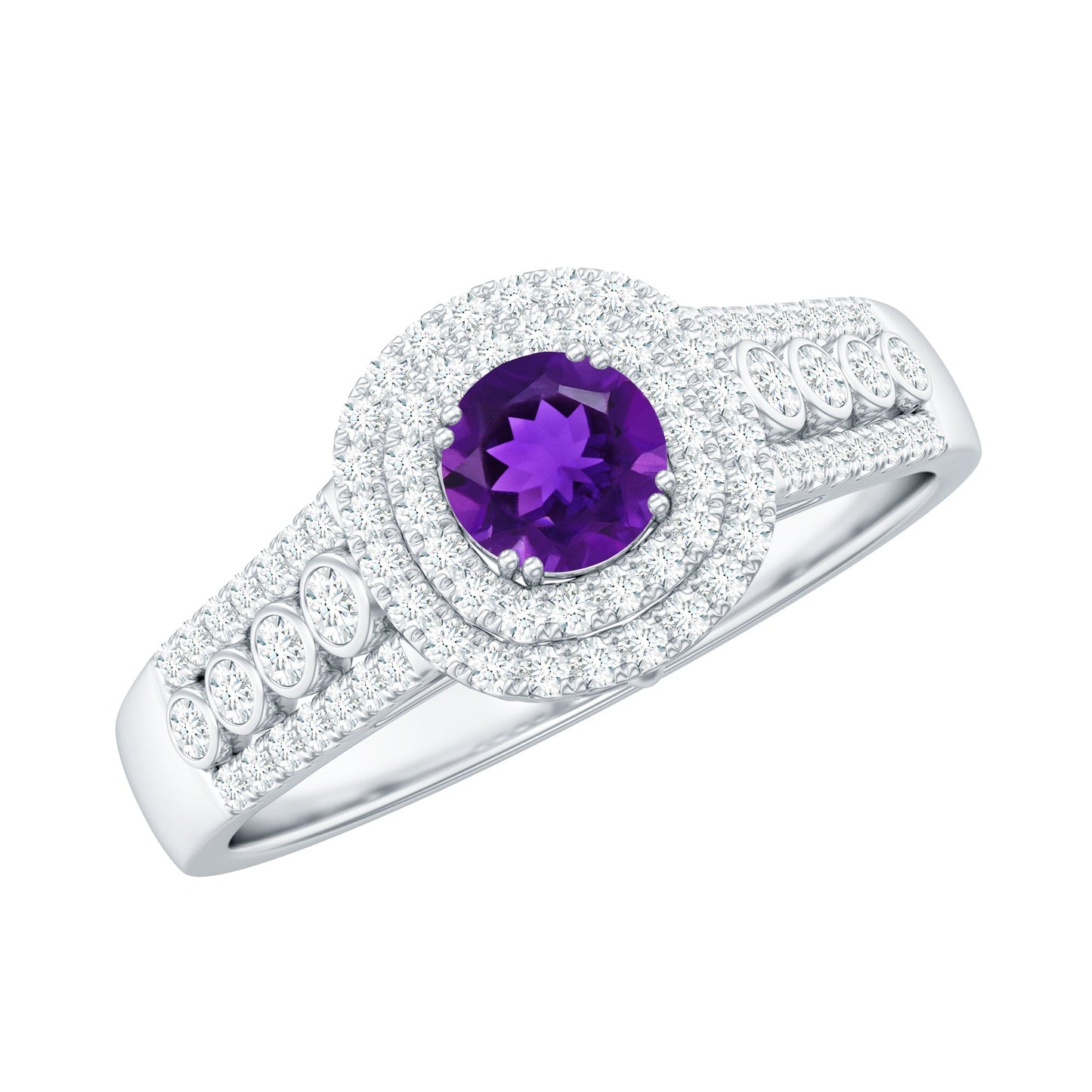 Natural 1.2 Carat Amethyst Engagement Ring with Moissanite Double Halo