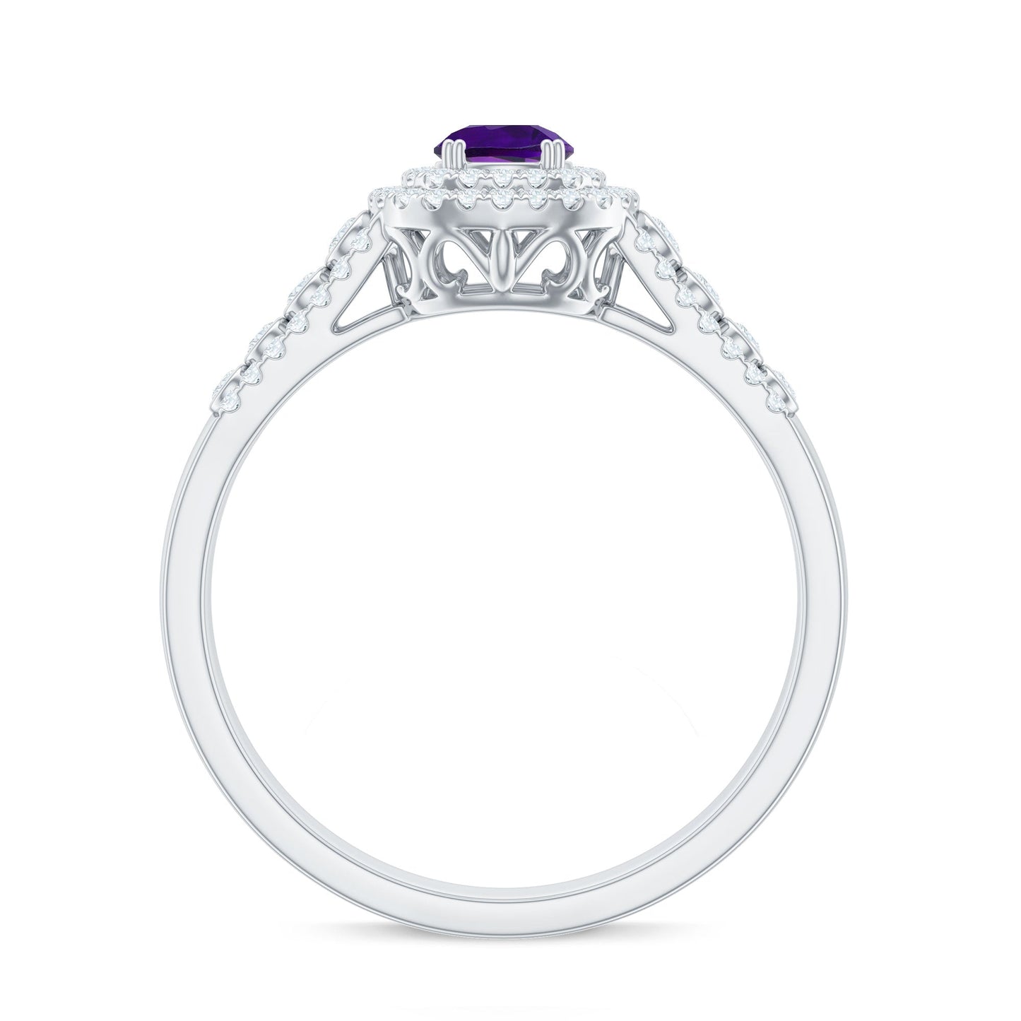 Natural 1.2 Carat Amethyst Engagement Ring with Moissanite Double Halo