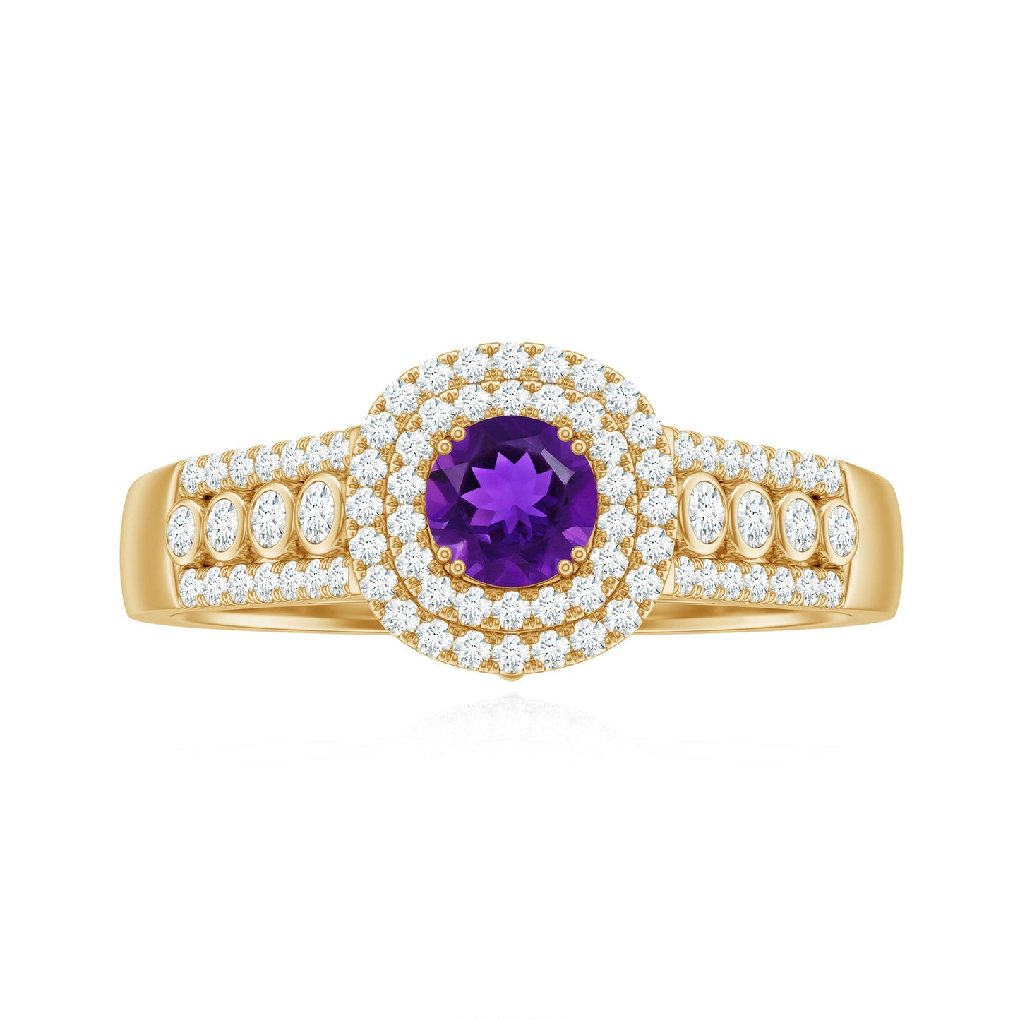 Natural 1.2 Carat Amethyst Engagement Ring with Moissanite Double Halo
