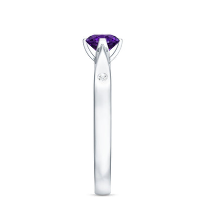 0.4 Carat Solitaire Round Shape Amethyst Ring with Diamond