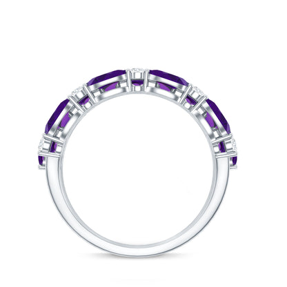 Certified Amethyst and Moissanite Three Row Wedding Band