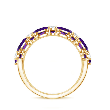 Certified Amethyst and Moissanite Three Row Wedding Band