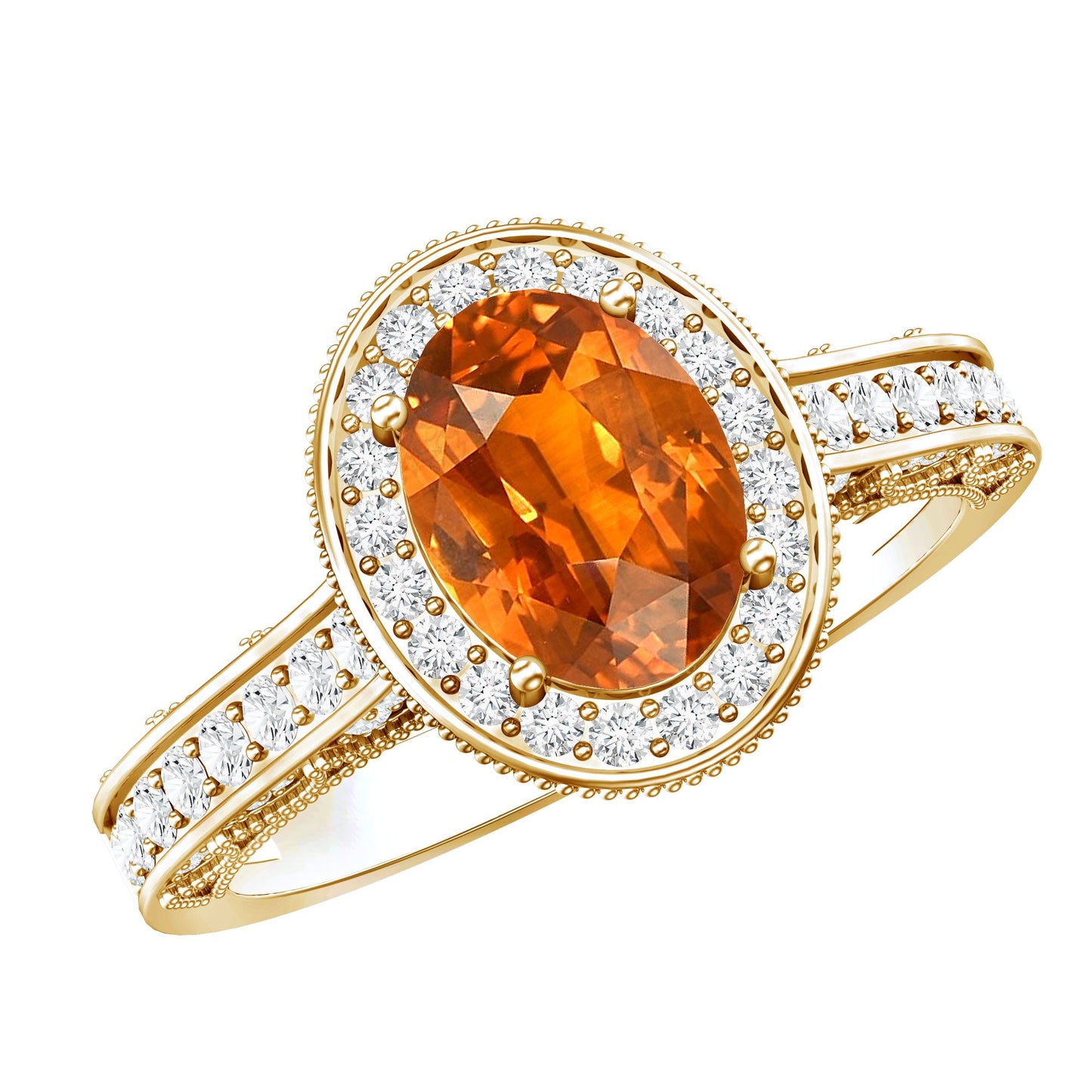 1.5 Carat Lab Grown Orange Sapphire Engagement Ring with Diamond Halo