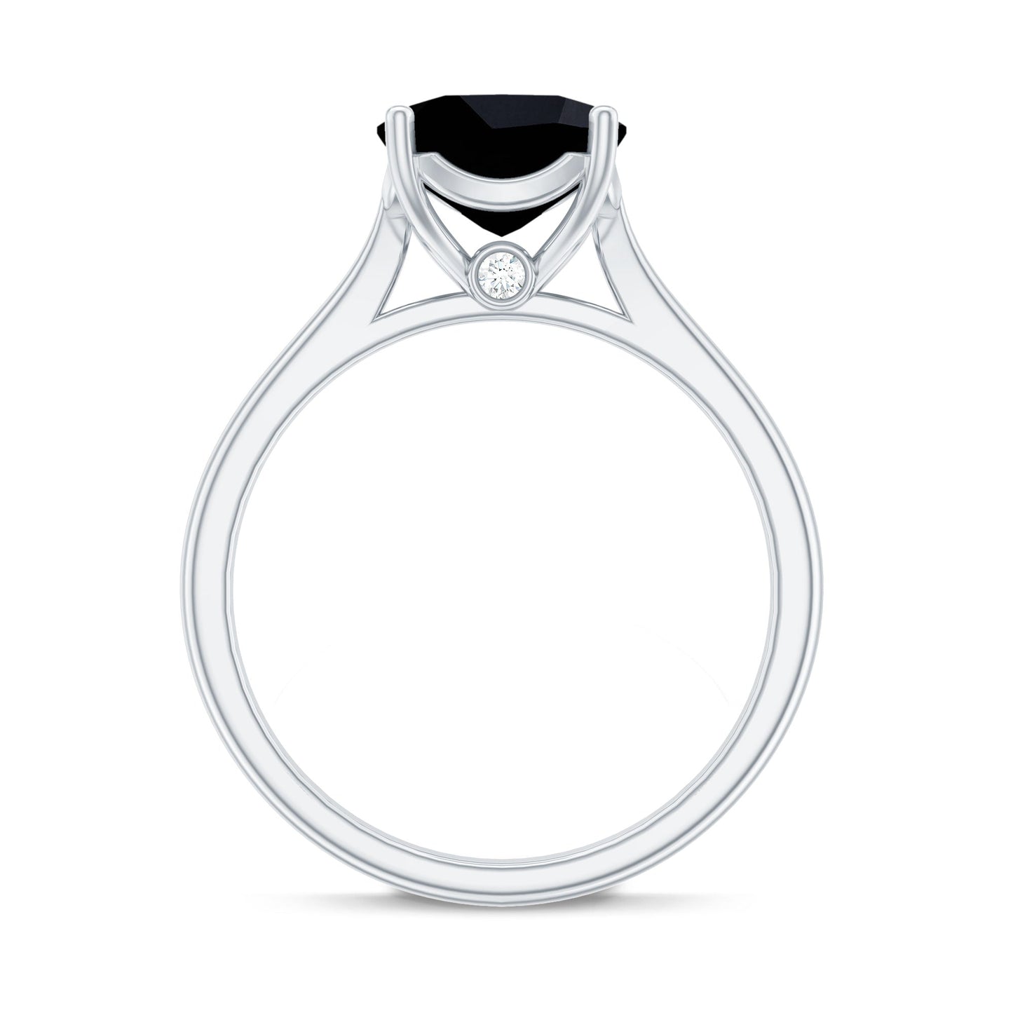 2 Carat Cushion Cut Black Spinel Solitaire Engagement Ring