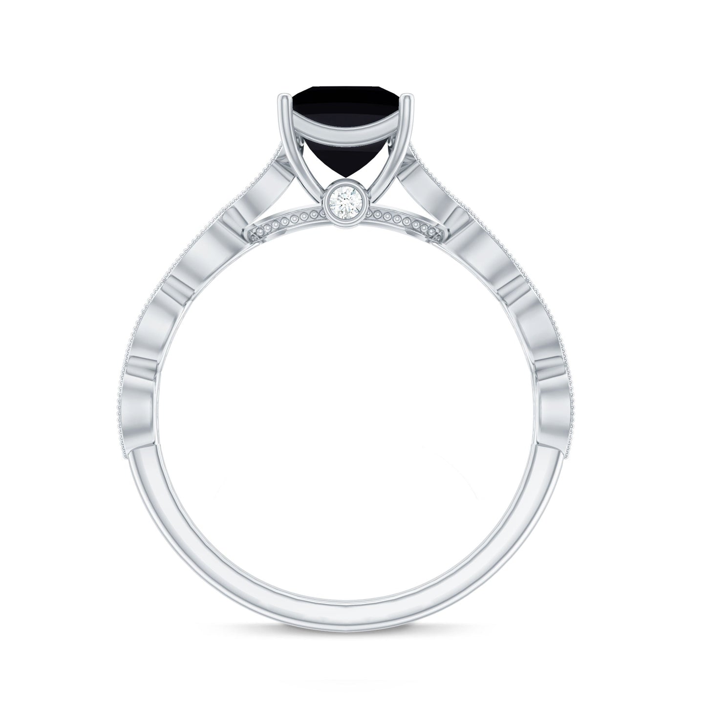 Princess Cut Black Onyx and Diamond Designer Engagement Ring