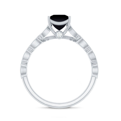 Princess Cut Black Onyx and Diamond Designer Engagement Ring