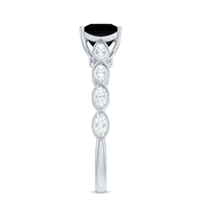 Princess Cut Black Onyx and Diamond Designer Engagement Ring
