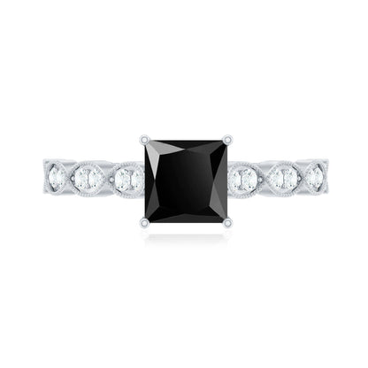 Princess Cut Black Onyx and Diamond Designer Engagement Ring