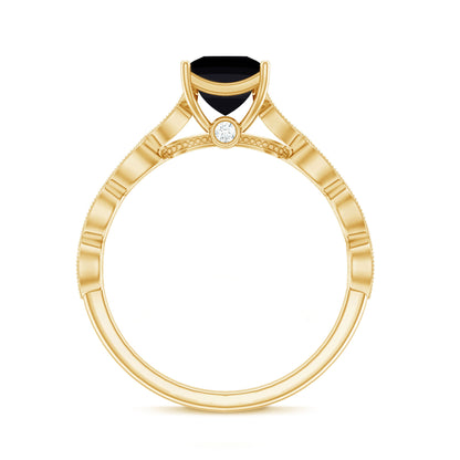 Princess Cut Black Onyx and Diamond Designer Engagement Ring