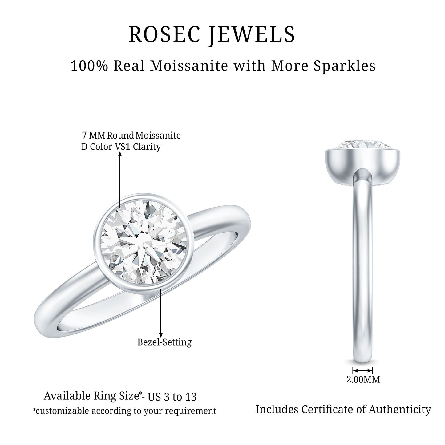 Bezel Set Moissanite Solitaire Ring For Engagement