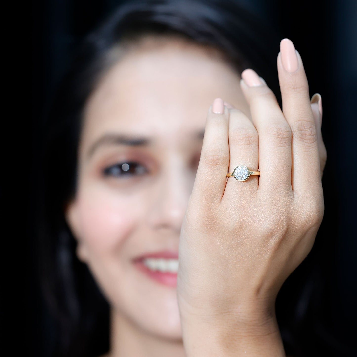Bezel Set Moissanite Solitaire Ring For Engagement