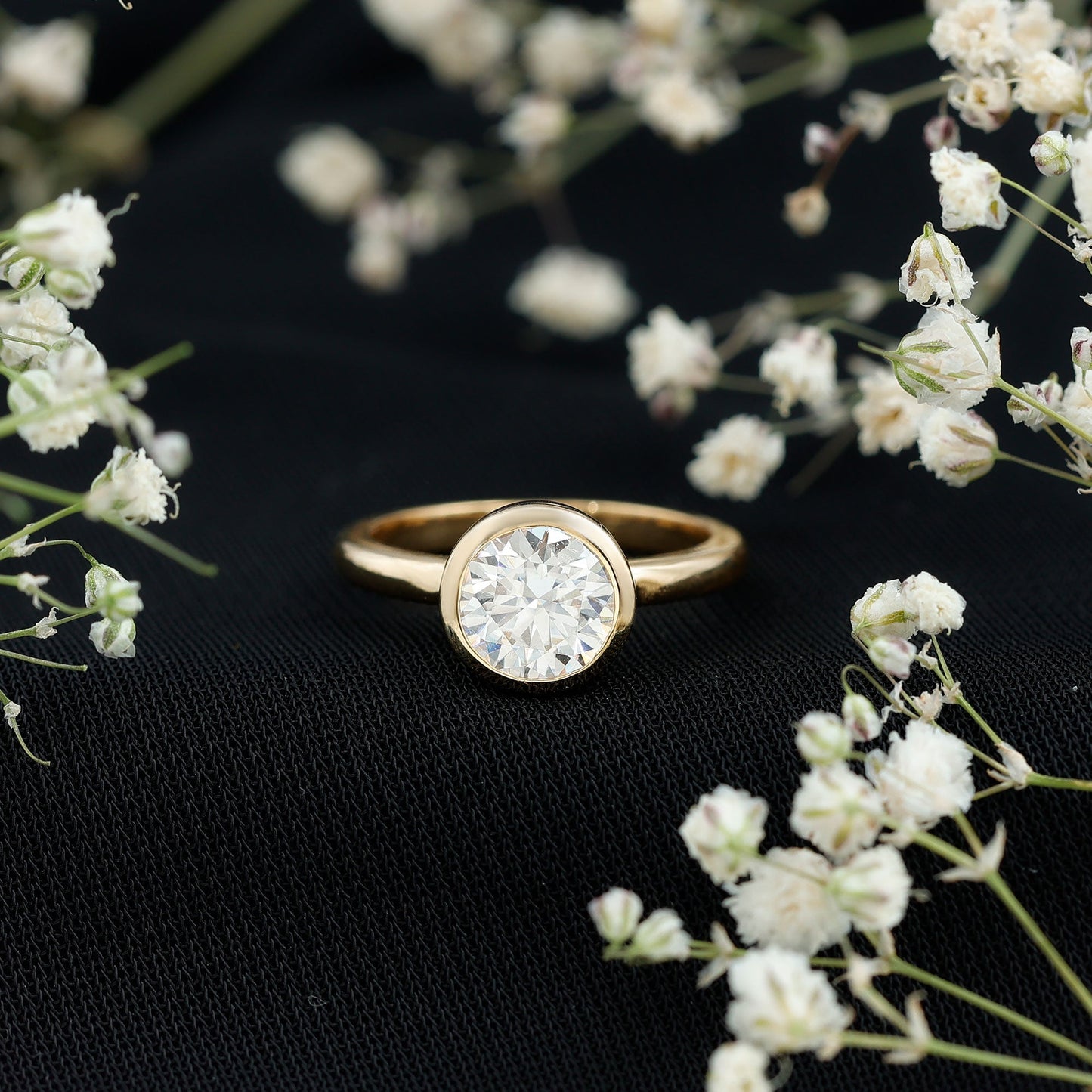 Bezel Set Moissanite Solitaire Ring For Engagement