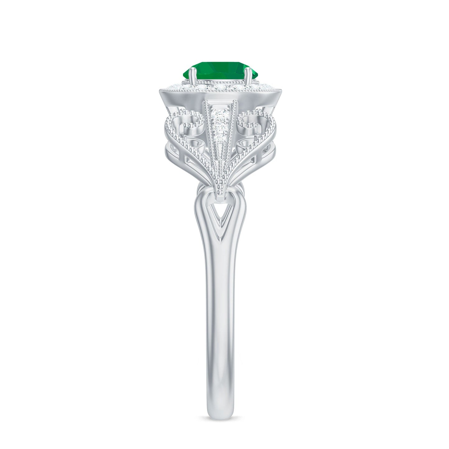 AAA Quality Emerald and Diamond Vintage Inspired Engagement Ring