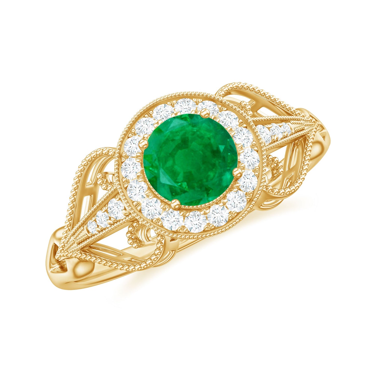 AAA Quality Emerald and Diamond Vintage Inspired Engagement Ring