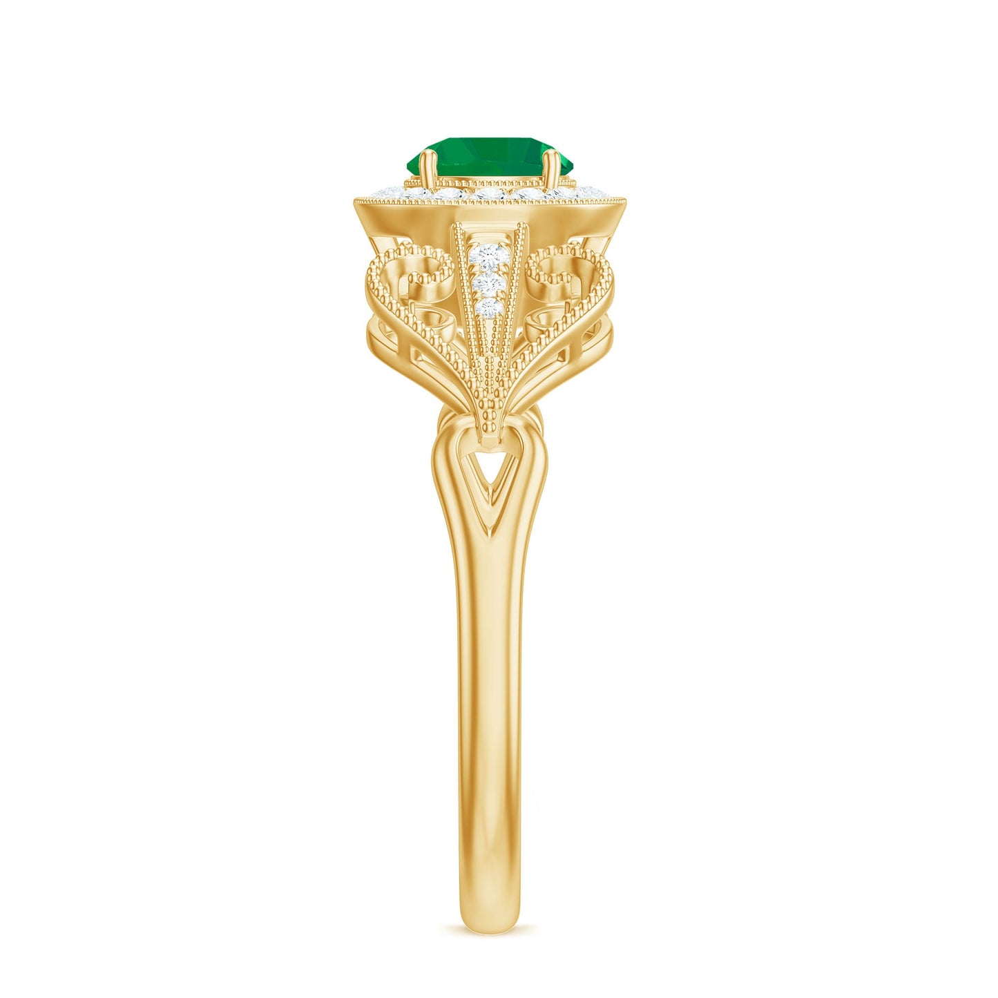 AAA Quality Emerald and Diamond Vintage Inspired Engagement Ring
