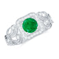 Vintage Looking Emerald Engagement Ring with Diamond Halo