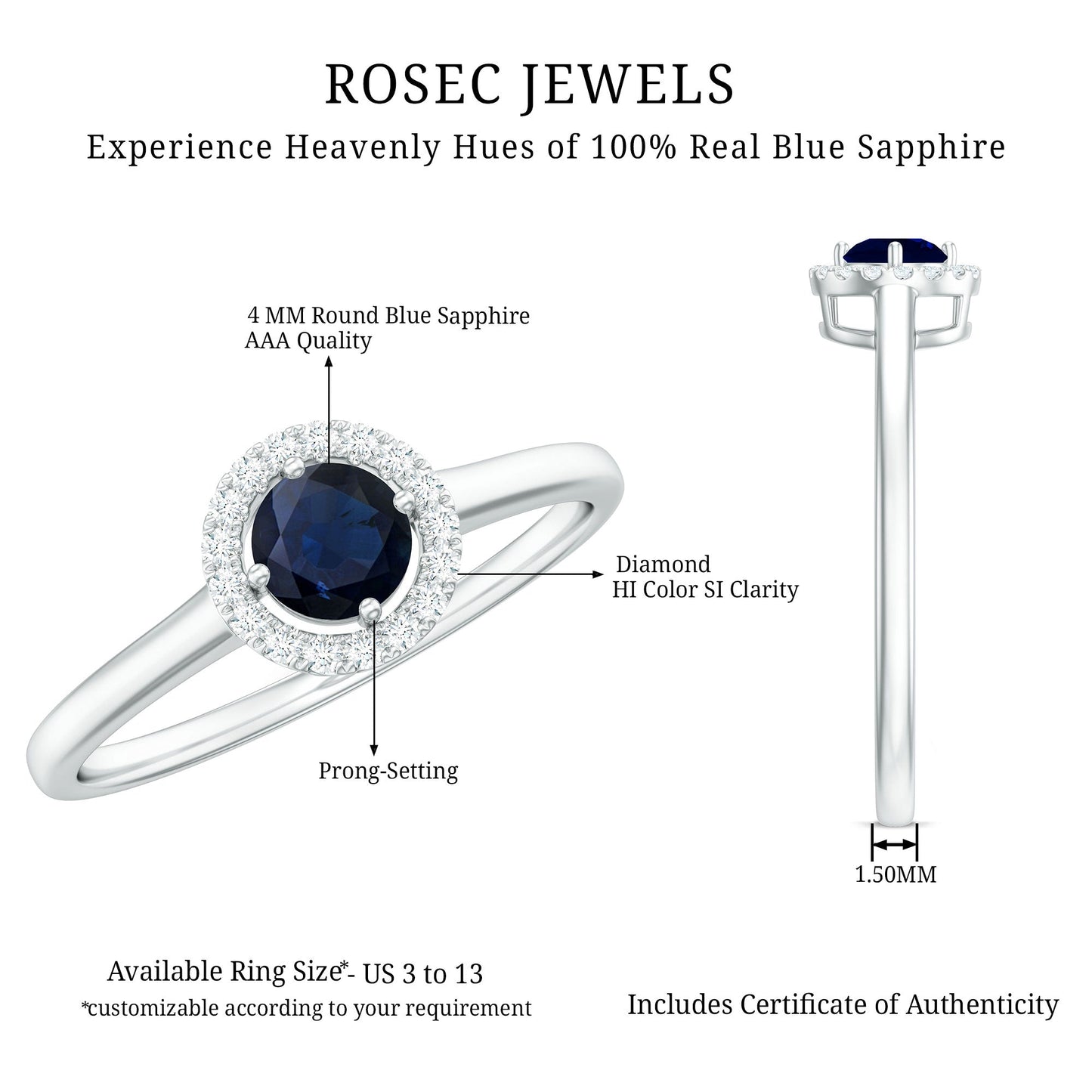 Dainty Blue Sapphire and Diamond Floating Halo Ring