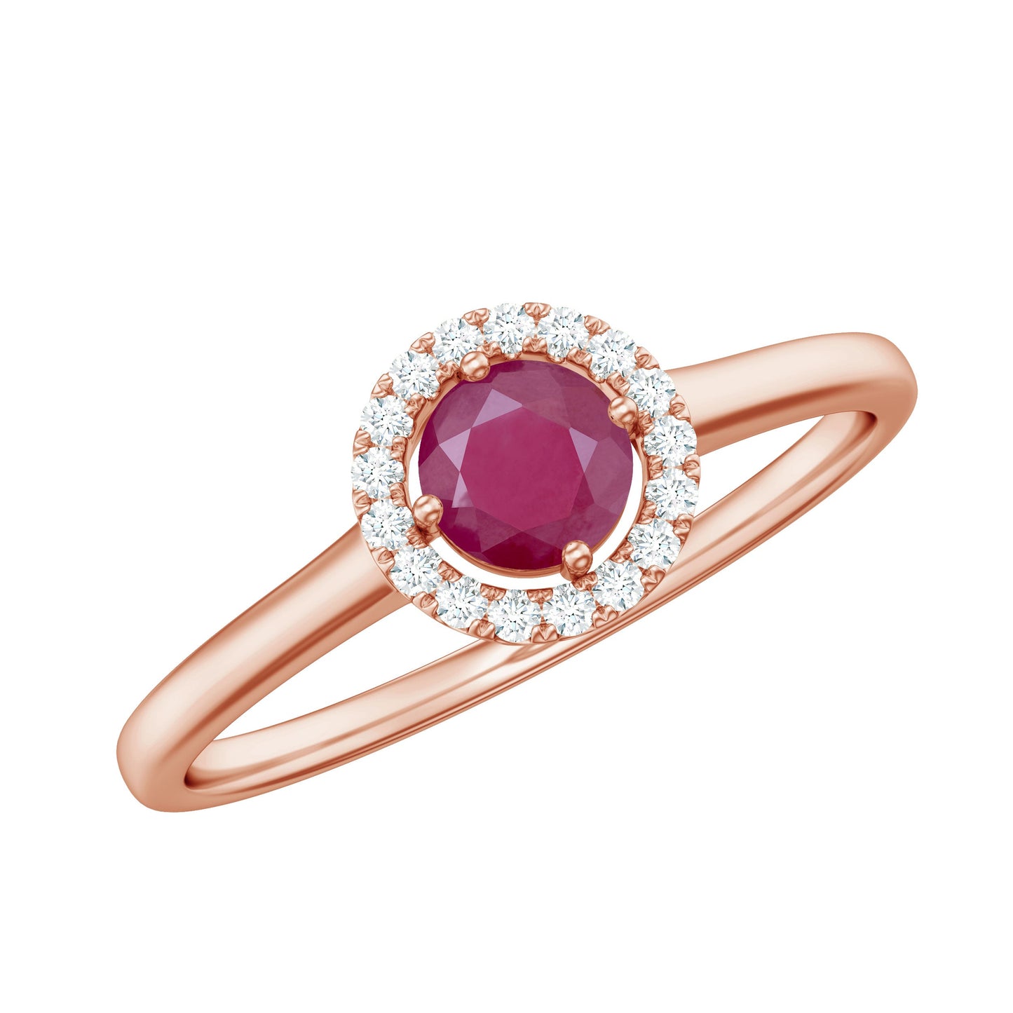 Genuine Ruby Promise Ring with Diamond Halo