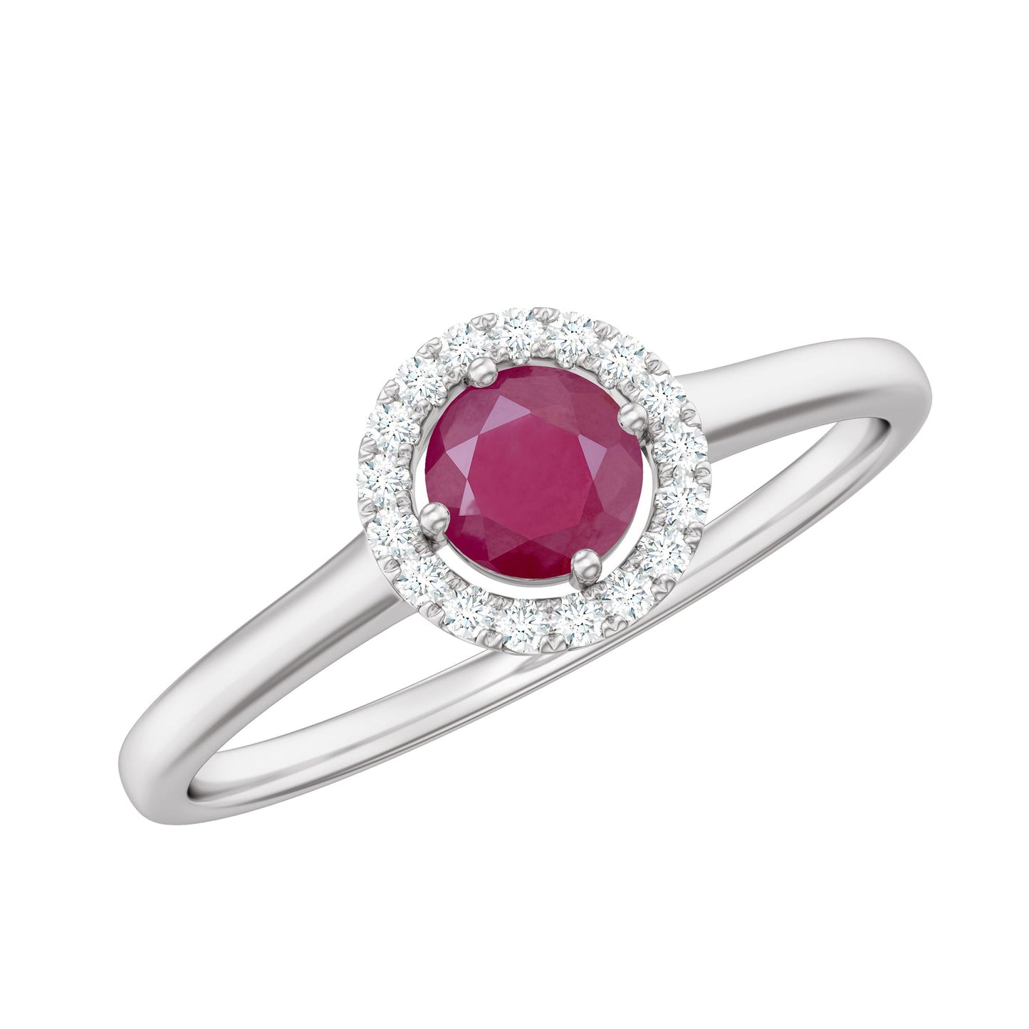 Genuine Ruby Promise Ring with Diamond Halo
