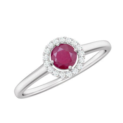 Genuine Ruby Promise Ring with Diamond Halo