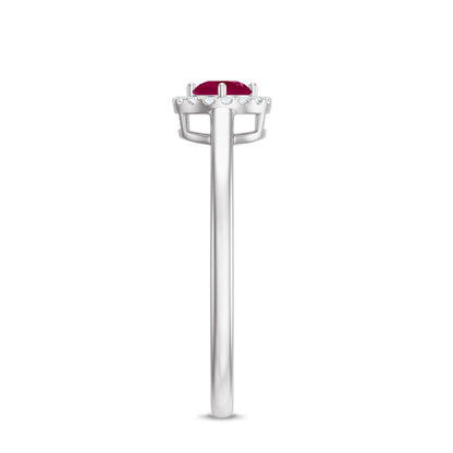 Genuine Ruby Promise Ring with Diamond Halo