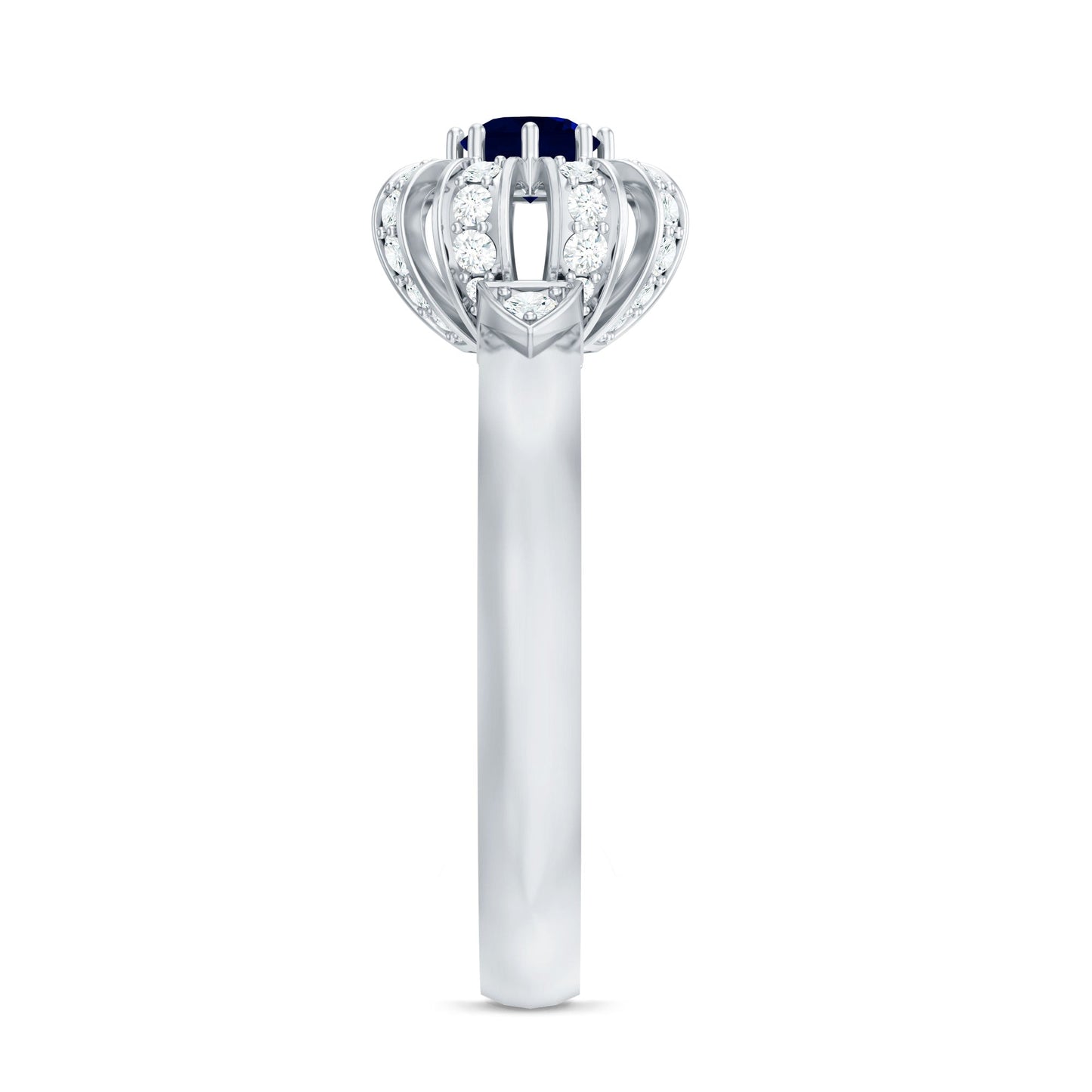 Real Blue Sapphire Flower Engagement Ring with Diamond