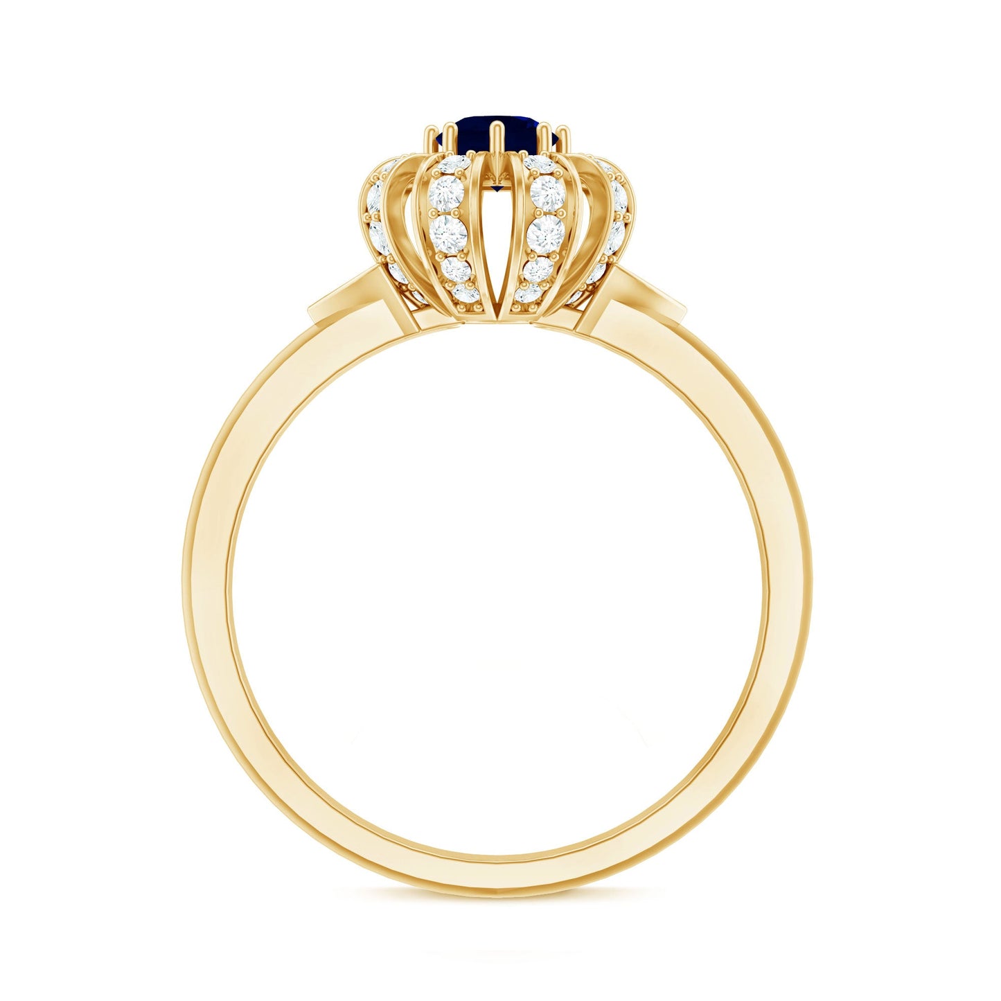 Real Blue Sapphire Flower Engagement Ring with Diamond