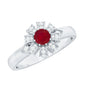 Natural Ruby Flower Engagement Ring with Diamond