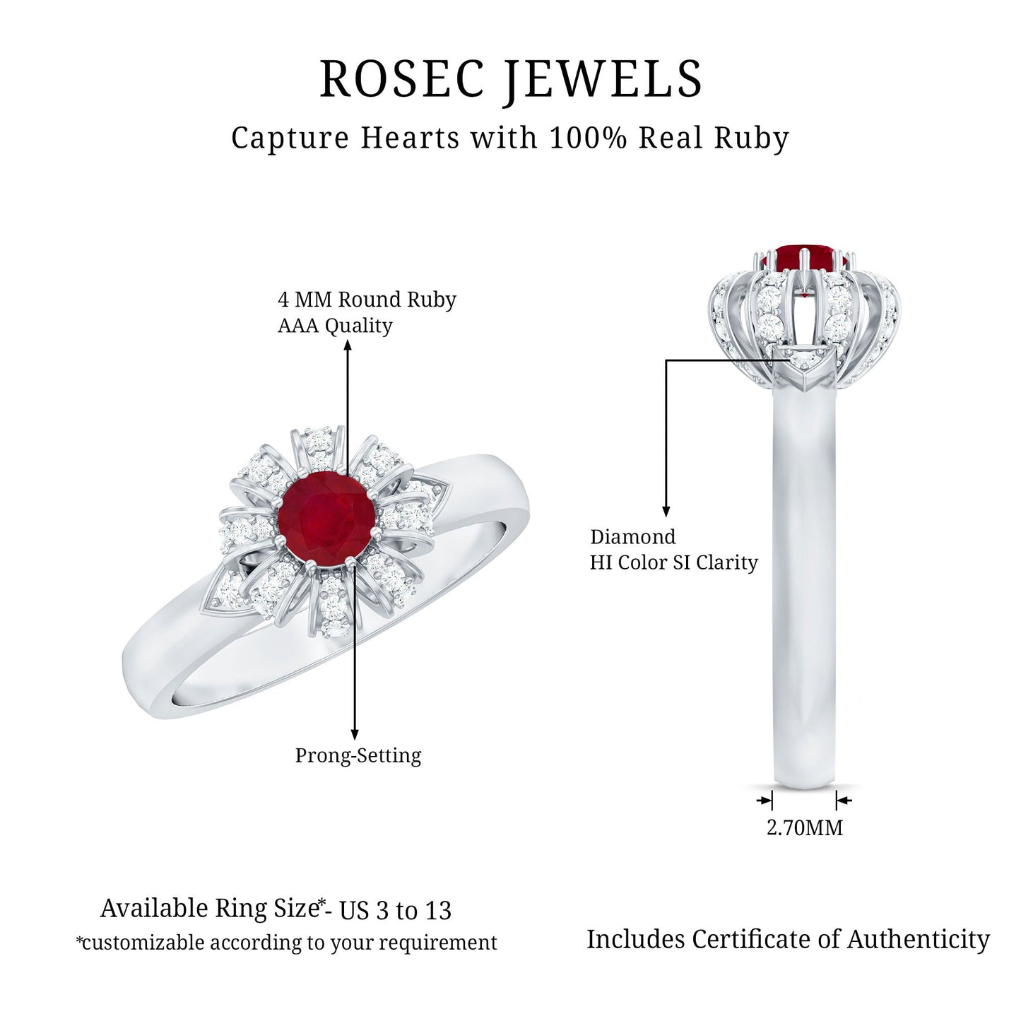 Natural Ruby Flower Engagement Ring with Diamond