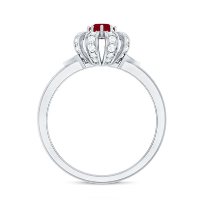 Natural Ruby Flower Engagement Ring with Diamond