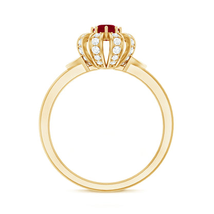 Natural Ruby Flower Engagement Ring with Diamond