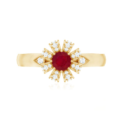 Natural Ruby Flower Engagement Ring with Diamond