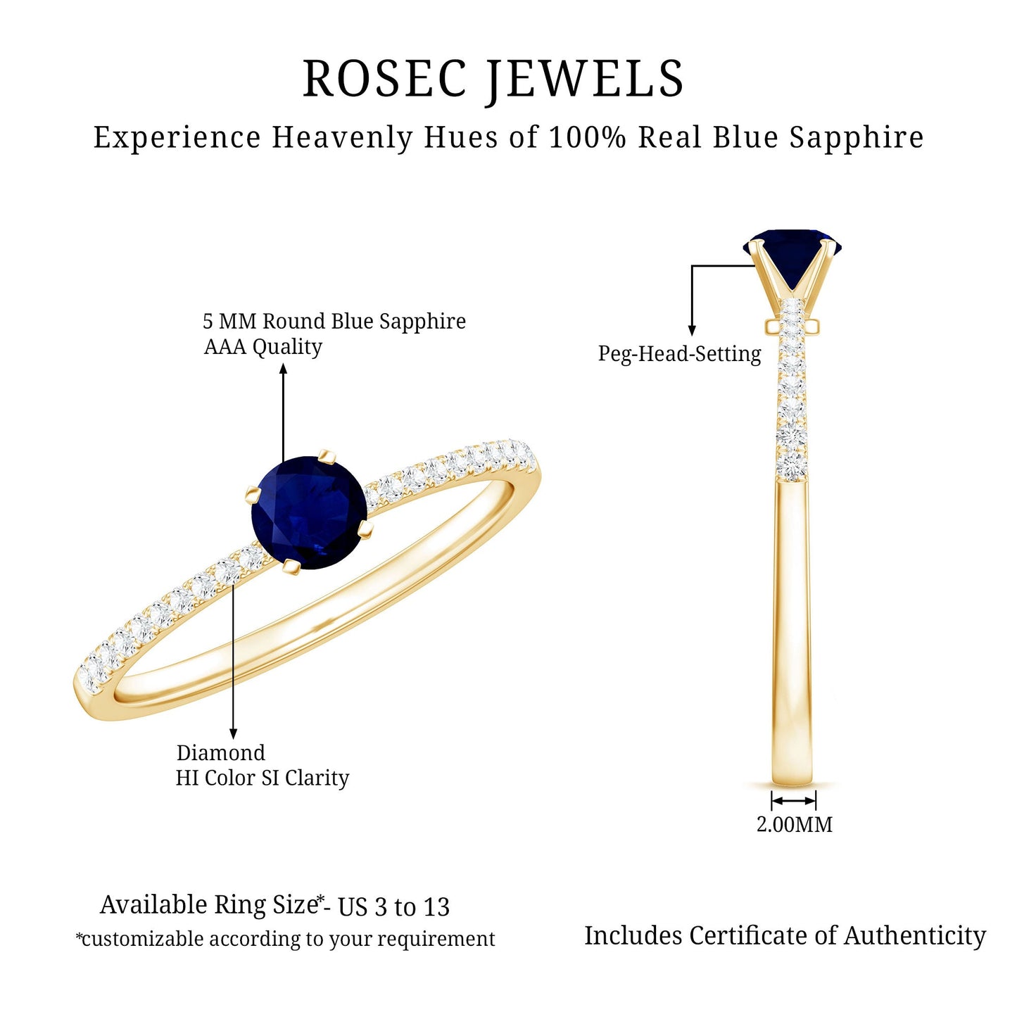 Real 0.9 Carat Blue Sapphire Promise Ring with Diamonds