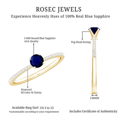 Real 0.9 Carat Blue Sapphire Promise Ring with Diamonds