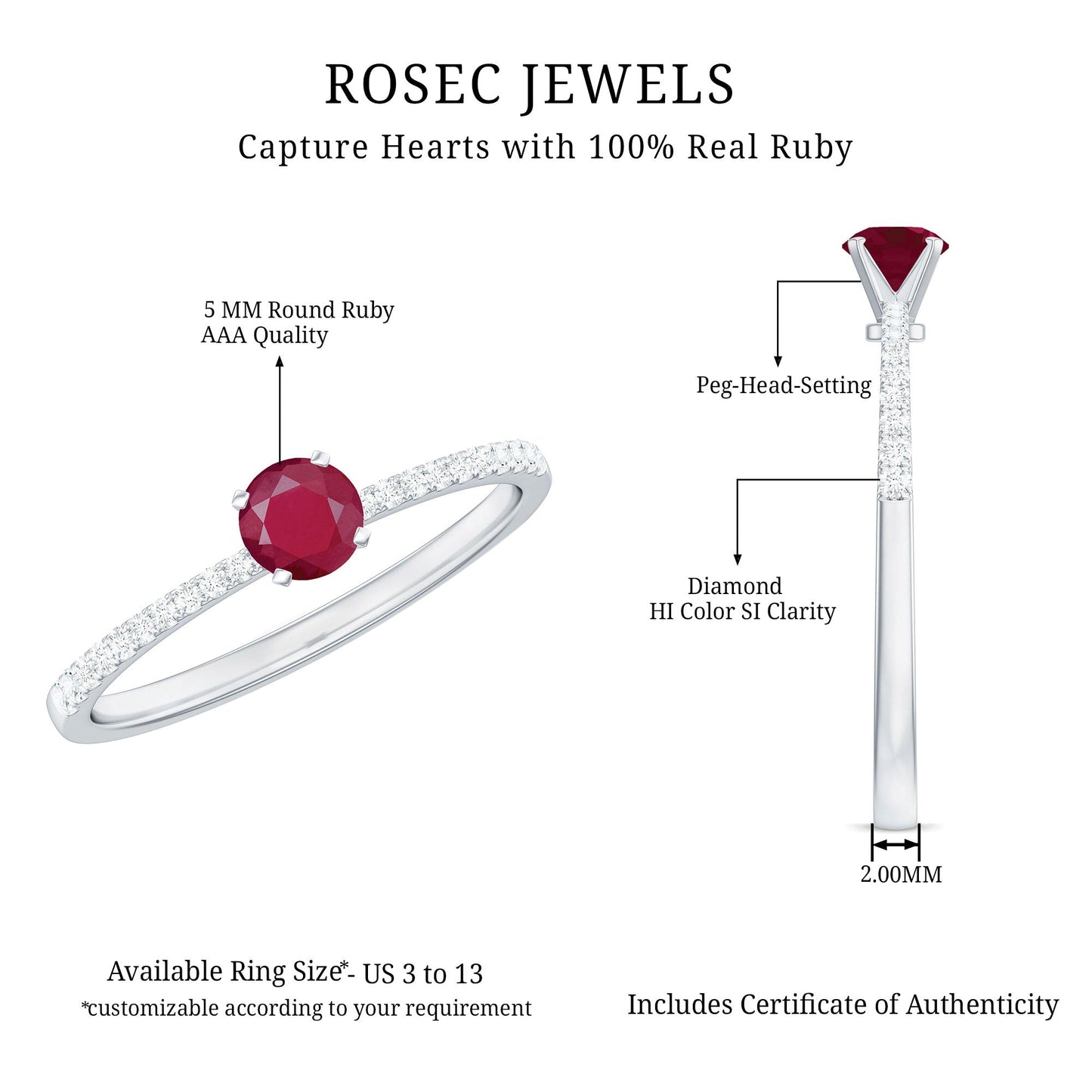 Natural 0.6 Carat Ruby Promise Ring with Diamond