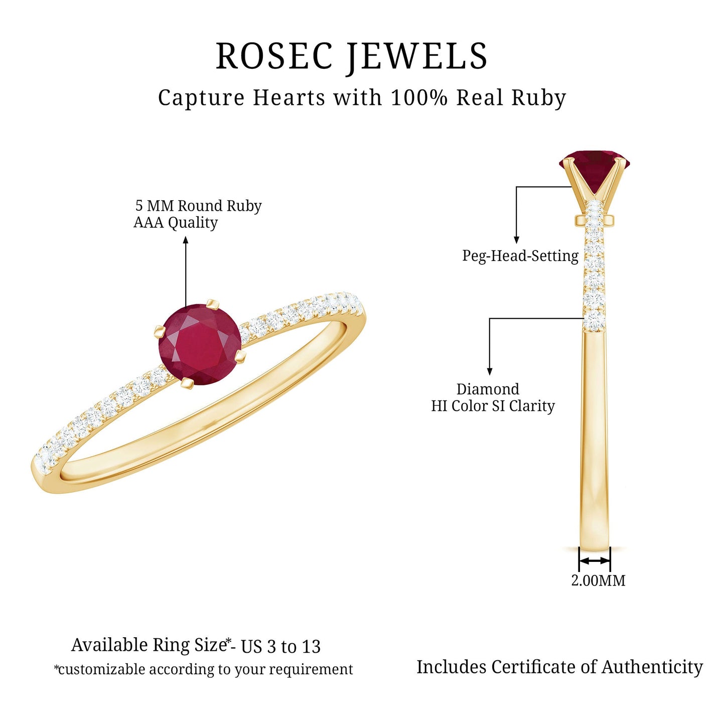Natural 0.6 Carat Ruby Promise Ring with Diamond