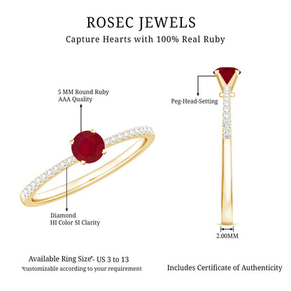 Natural 0.6 Carat Ruby Promise Ring with Diamond