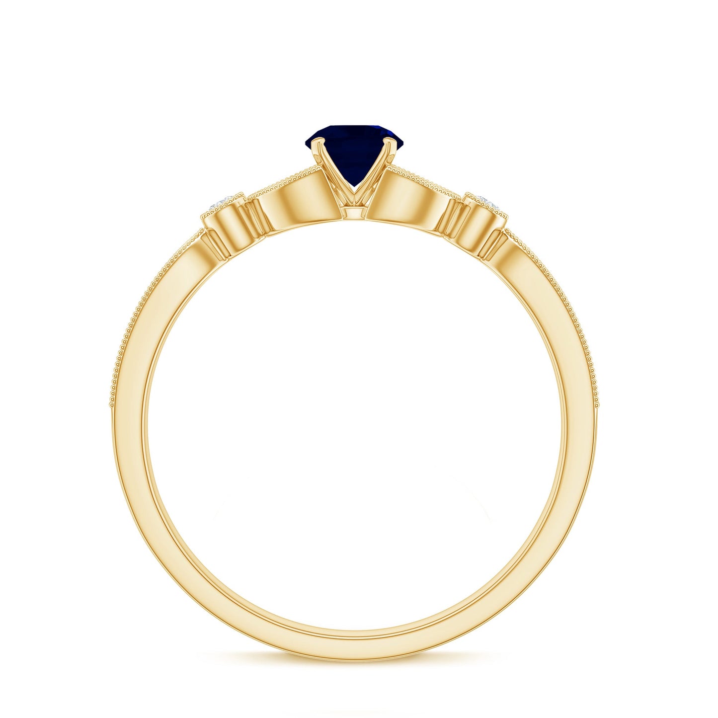Vintage Inspired Blue Sapphire and Diamond Engagement Ring with Milgrain Details