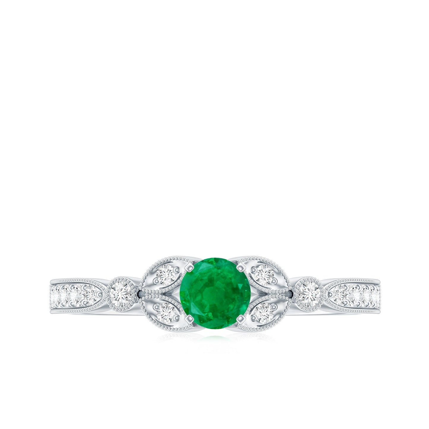 Natural Emerald Vintage Inspired Engagement Ring with Diamond