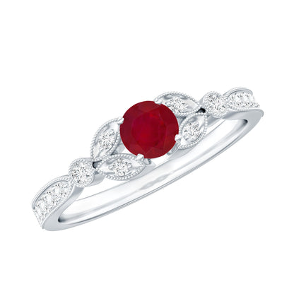 Vintage Style 0.6 Carat Ruby Diamond Engagement Ring for Women