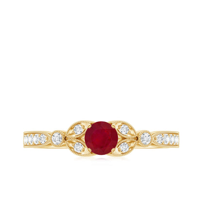 Vintage Style 0.6 Carat Ruby Diamond Engagement Ring for Women