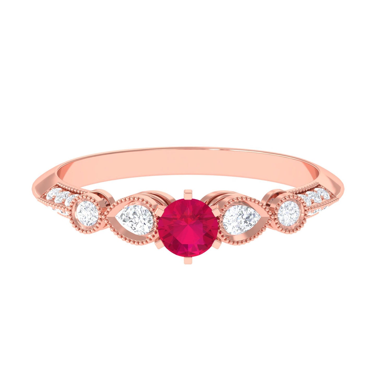 Genuine Ruby Vintage Inspired Engagement Ring with Diamond